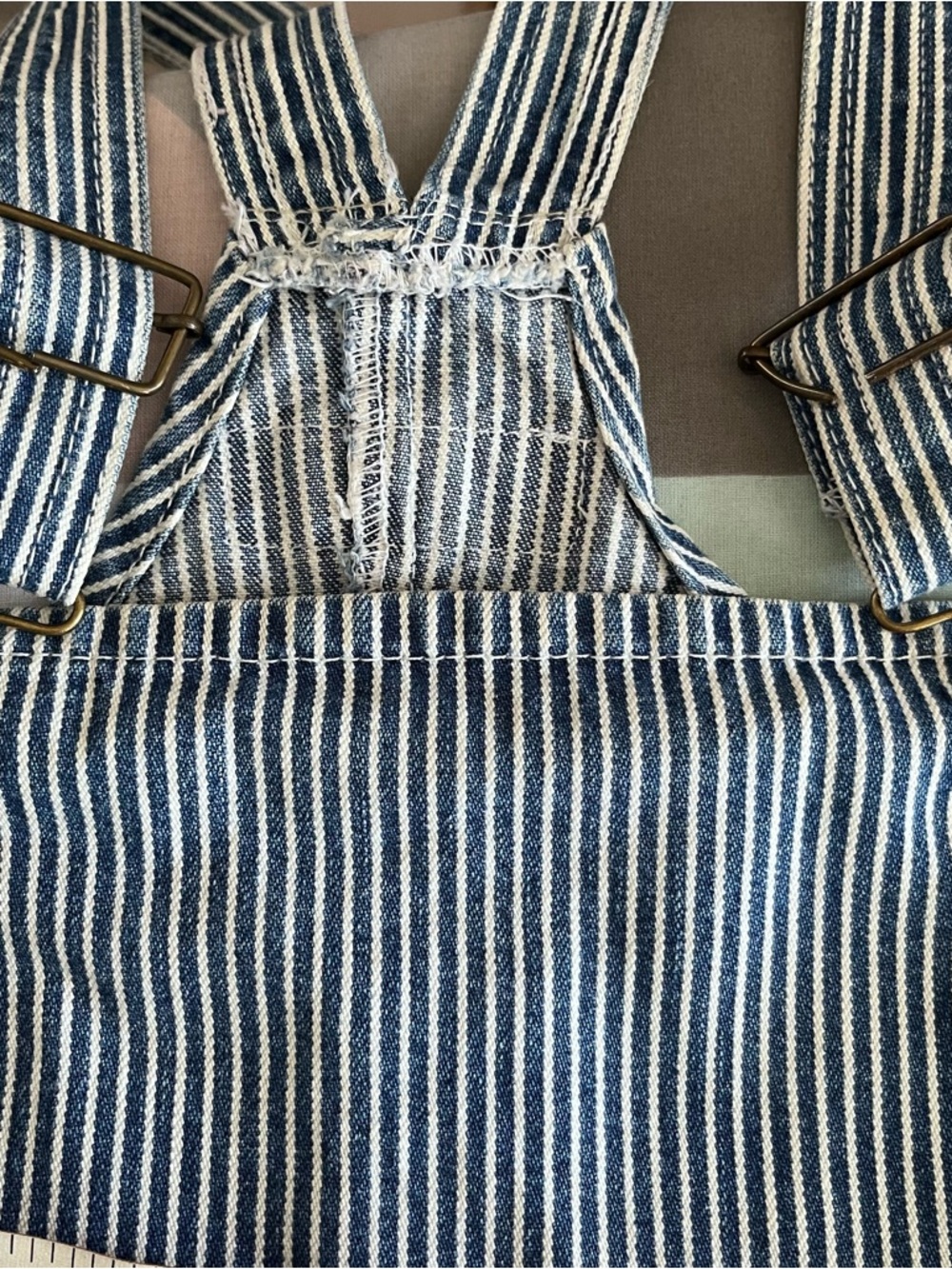 Vintage 90s MANGO Railroad Stripe Denim Pinafore Dress - Made in Canada - Size 7 - Picture 7 of 13